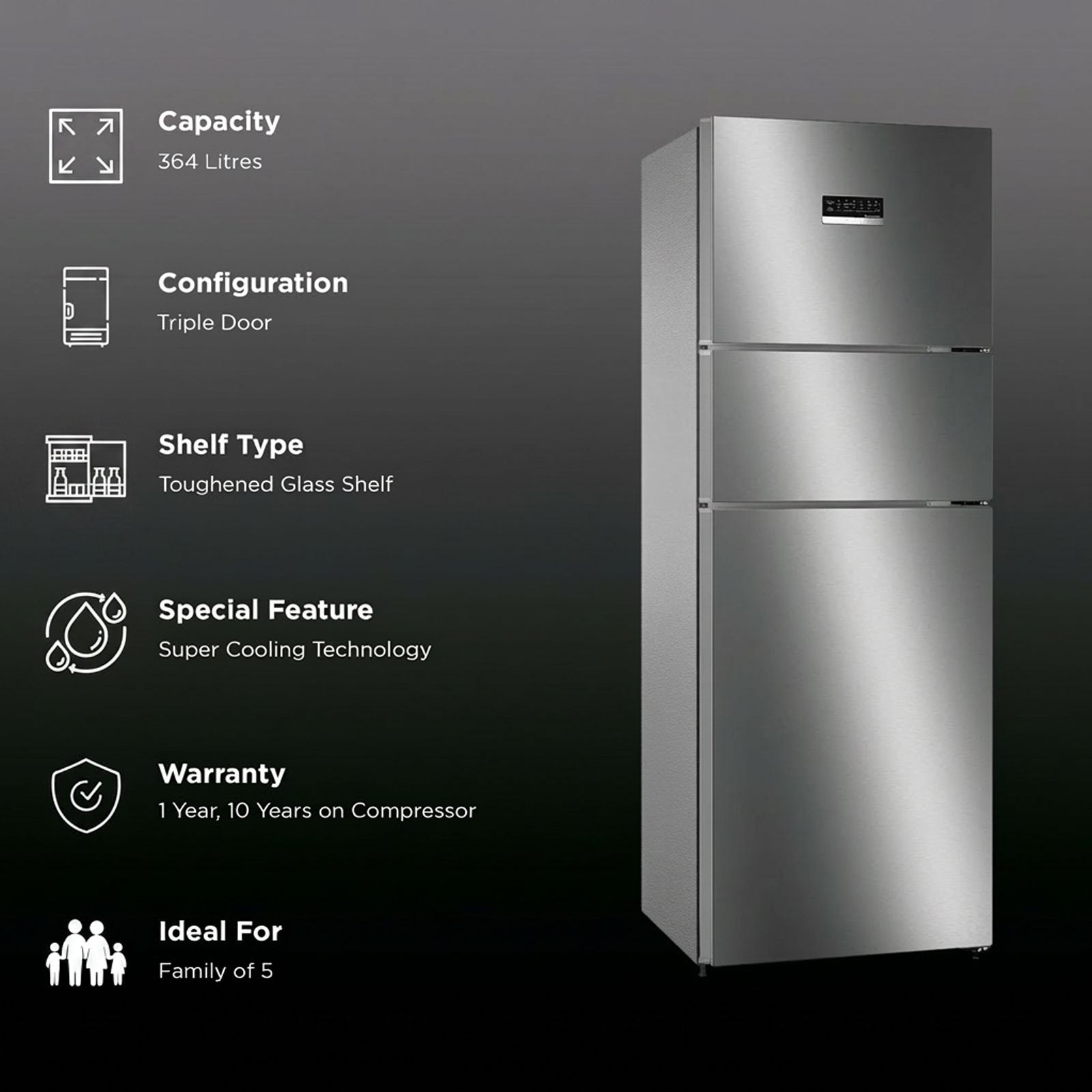 Buy BOSCH Series 4 335 Litres 3 Star Frost Free Triple Door